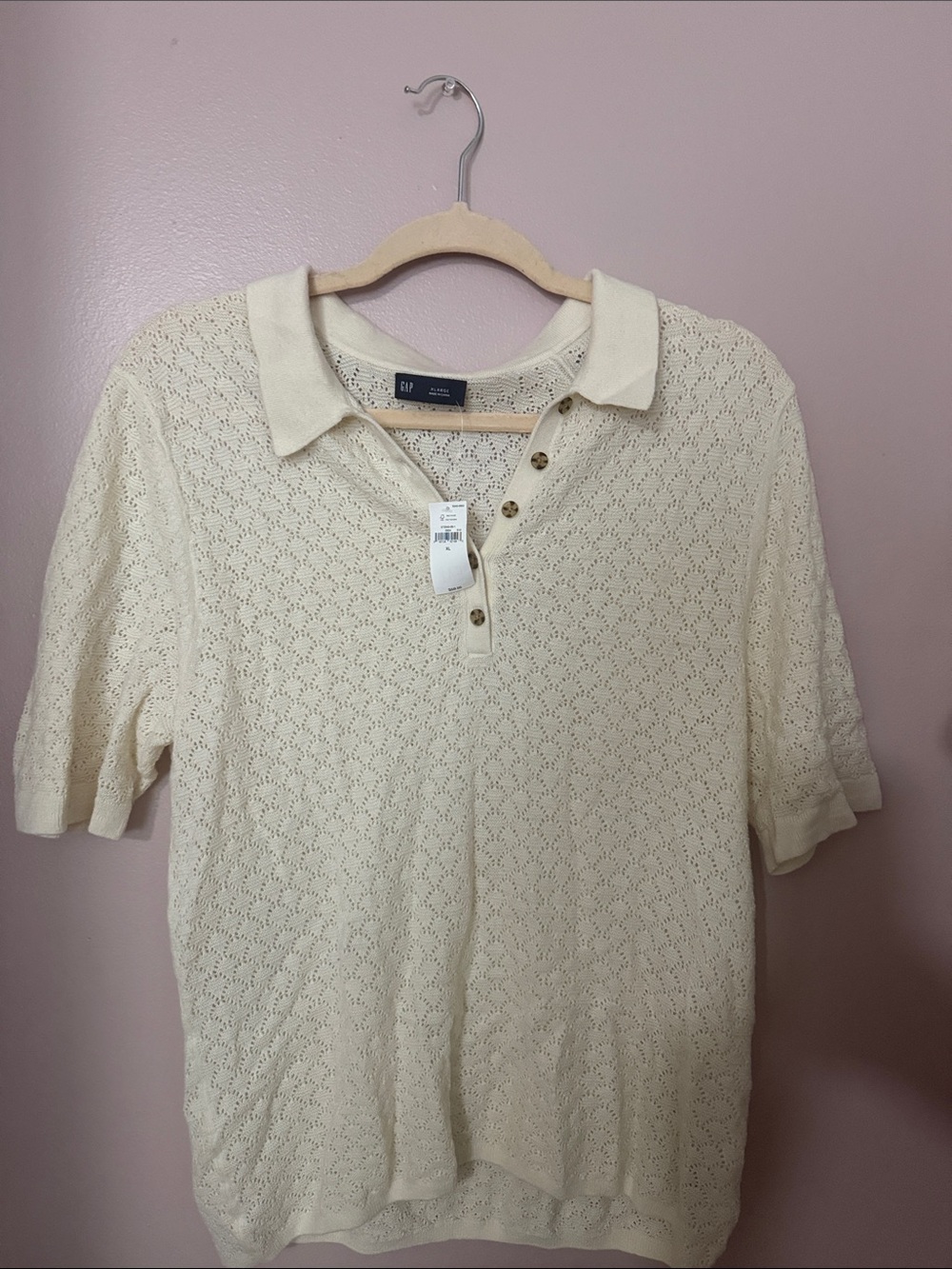 GAP women’s  Cream Open-Knit Polo